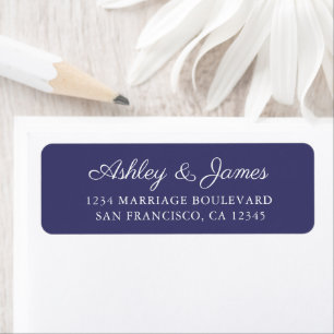 Élégant Script Navy Blue Mariage Adresse de retour