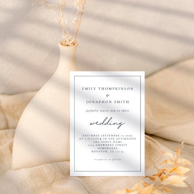  Elegant Script Navy Blue Text Wedding Invitation (Creator Uploaded)