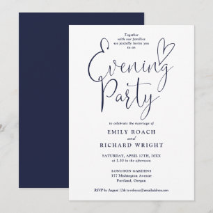 Elegant Script Navy Blue Wedding Evening Party Invitation