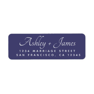 Elegant Script Navy Blue Wedding Return Address