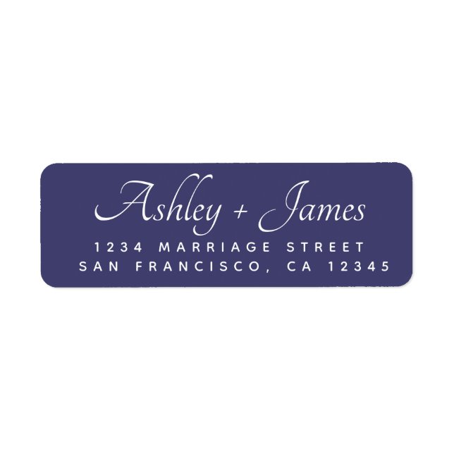 Elegant Script Navy Blue Wedding Return Address (Front)