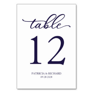 Elegant Script Navy Blue Wedding Table Number