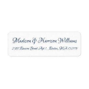Elegant Script navy blue white return address