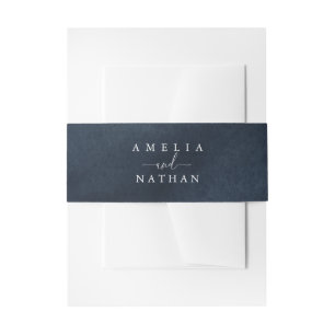Elegant Script Navy Watercolor Wedding Invitation Belly Band