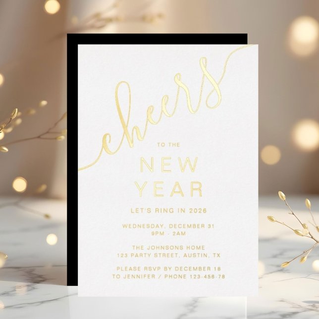 Elegant Script New Year Party Gold (Elegant Script New Year Party Gold Foil Invitation)