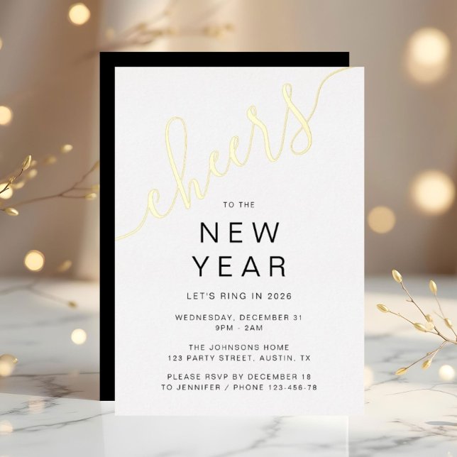 Elegant Script New Year Party Gold (Elegant Script New Year Party Gold Foil Invitation)