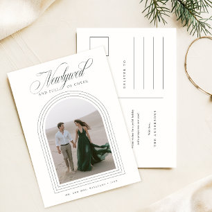Elegant Script Newlywed Christmas Photo Holiday Postcard