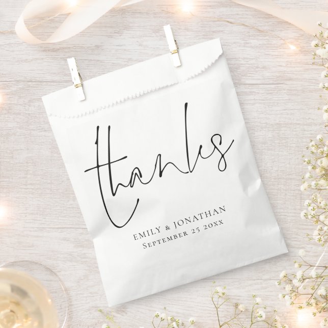 Elegant Script Newlyweds Names Thanks Wedding Favour Bag (Clipped)