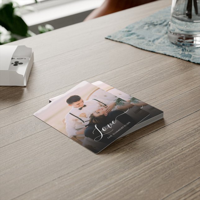 Elegant Script Newlyweds Photo Wedding Swag Playing Cards (Love Couples Newlyweds Photo Poker Card)
