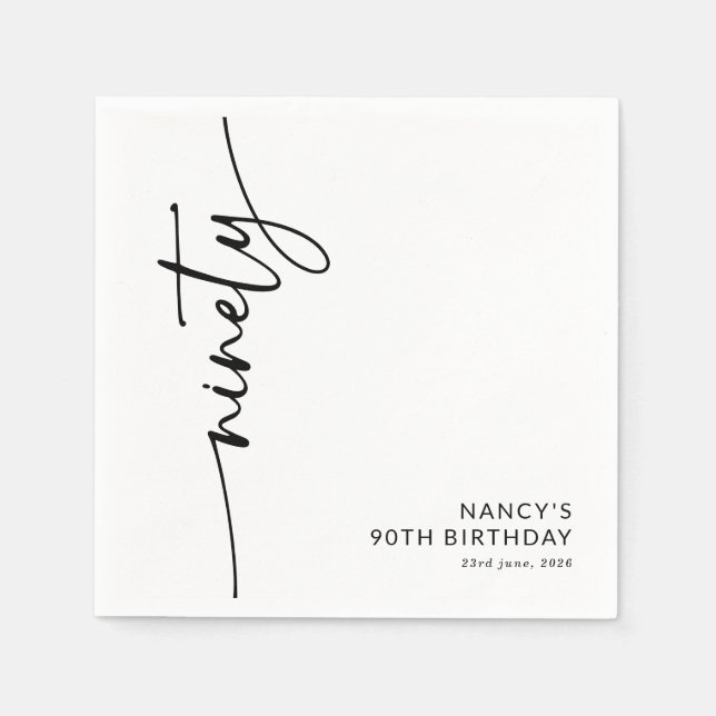 Elegant Script Ninety 90th Birthday Napkin (Front)