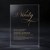 Elegant Script Ninety Black Gold 90th Birthday