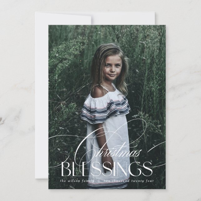 Élégant Script Noël Bénédiction Carte de vacances (Devant)