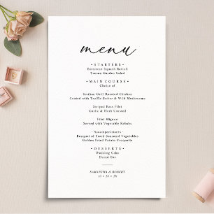 Élégant Script noir & blanc Menu Mariage simple