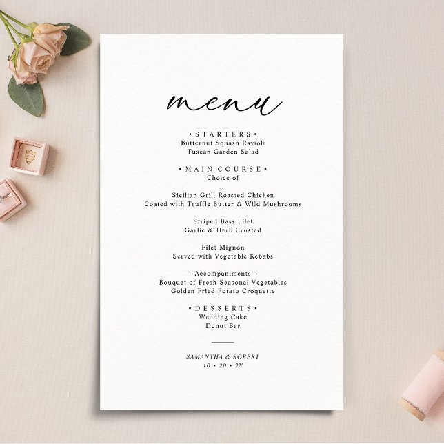 Élégant Script noir & blanc Menu Mariage simple (Créateur téléchargé)
