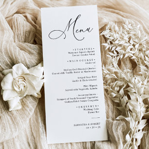Élégant Script noir et blanc Mariage menu du dîner