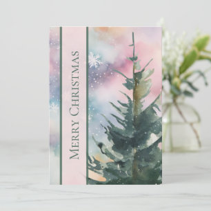 Elegant Script Non Photo Watercolor Christmas Tree Holiday Card
