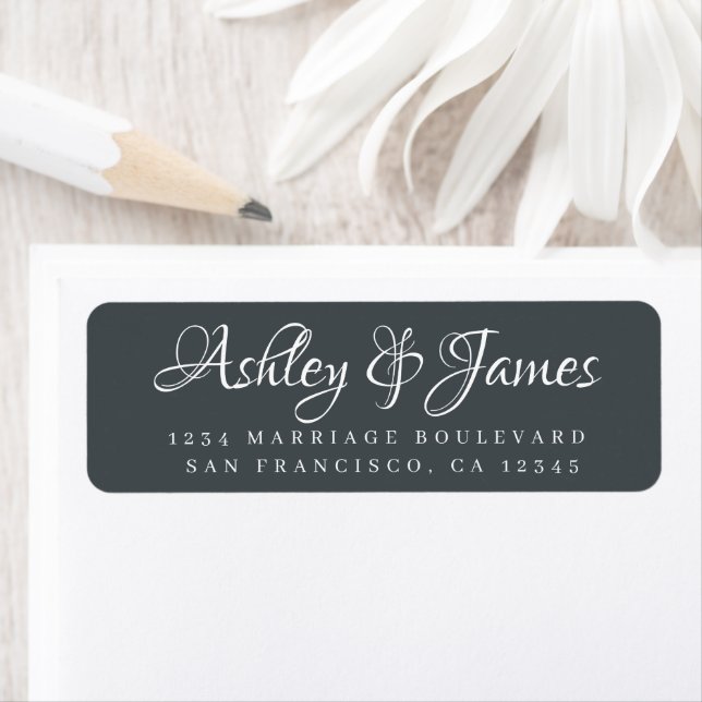 Elegant Script Off-Black Wedding Return Address (Insitu)