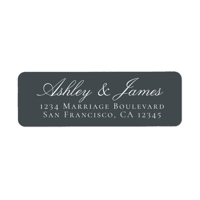Elegant Script Off-Black Wedding Return Address (Front)