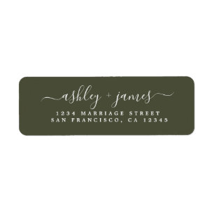 Élégant Script Olive Green Mariage Adresse de reto