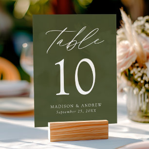 Élégant Script Olive Green Mariage Numéro de table