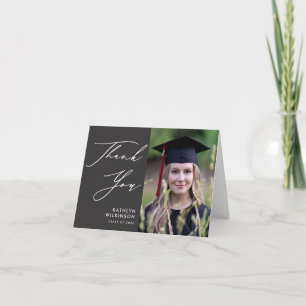 Elegant Script on Grey Minimalist Photo Graduation Thank You Card