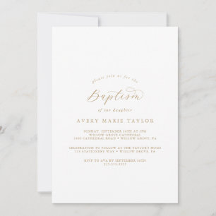 Élégant script or Baptême Invitation