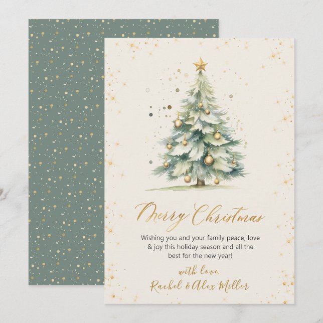 Élégant script or non photo Cartes d'arbre de Noël (Devant / Derrière)