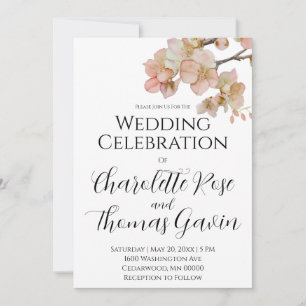 Elegant script orange floral watercolor floral invitation