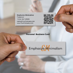 Elegant Script Orange Initials Grey Mini Business Card