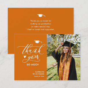 Elegant Script Orange Photo Minimalist Graduation Thank You Card