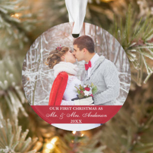 Elegant Script Our First Christmas Red Ornament