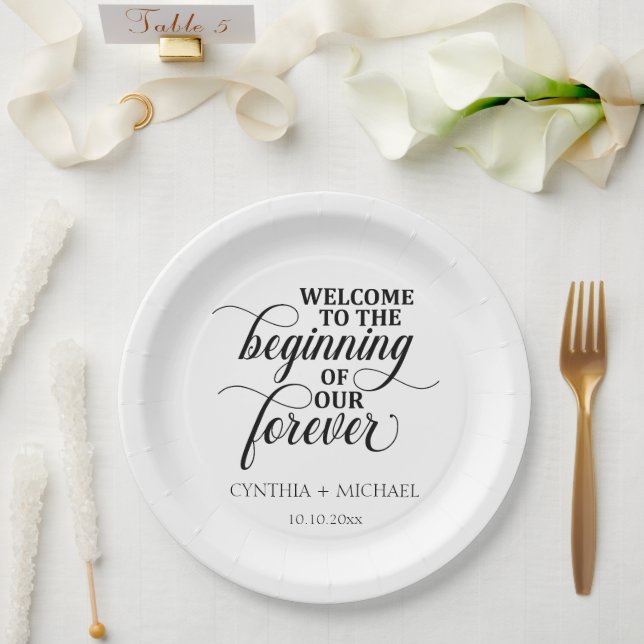 Elegant Script 'our Forever' Wedding Paper Plate (Wedding)