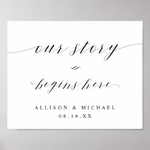 Elegant Script Our Story Begins Here Wedding Sign