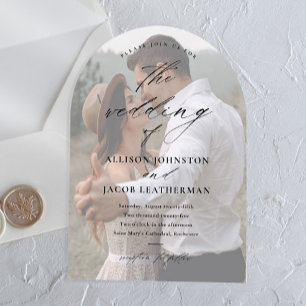 Elegant Script Overlay Arch Photo Wedding  Acrylic Invitations