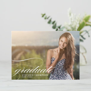 Elegant Script Overlay Photo Graduation Party Invitation