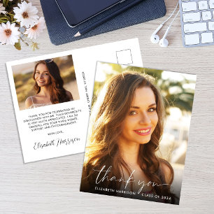Elegant Script Overlay Photo Graduation Thank You Postcard