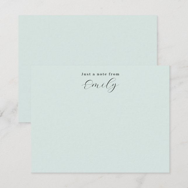 Elegant Script Pale Mint Green Personalized Flat Card (Front/Back)