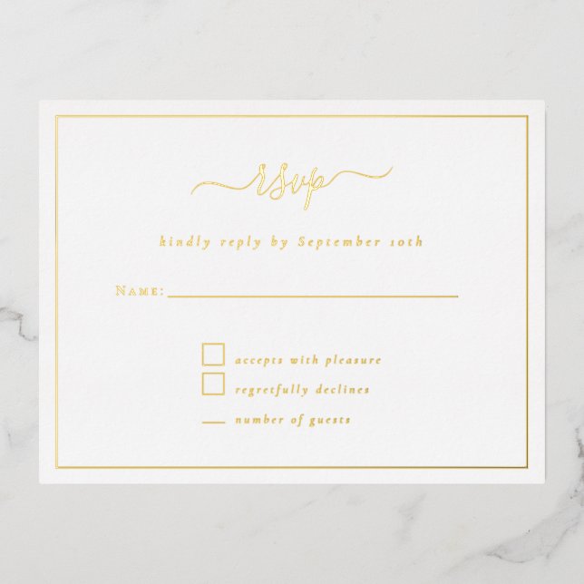 Elegant Script Party RSVP card Luxury Foil (Front)