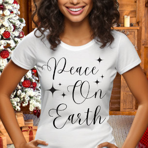 Elegant Script Peace On Earth Merry Christmas  T-Shirt