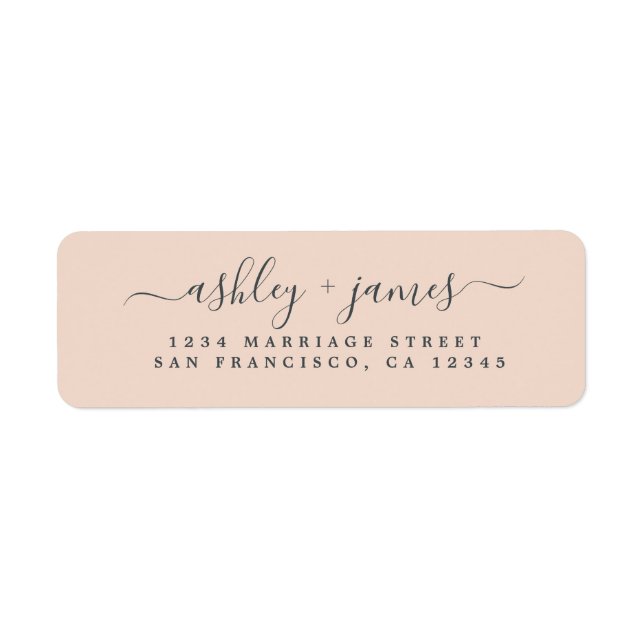 Elegant Script Peach Dust Wedding Return Address (Front)