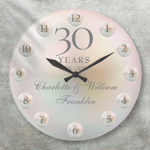 Elegant Script Pearl 30th Wedding Anniversary Large Clock