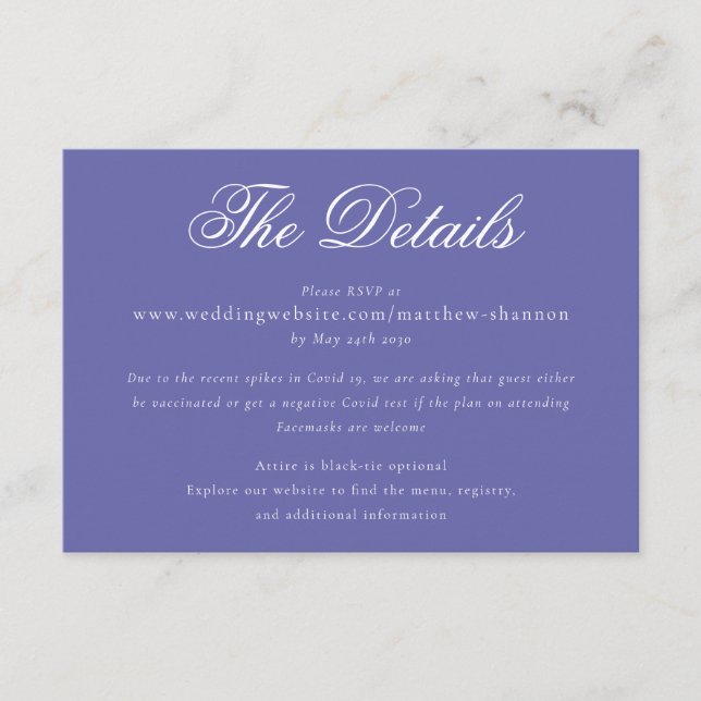 Elegant Script Periwinkle Blue Wedding Details Enclosure Card (Front)