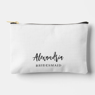 Elegant Script Personalized Bridesmaid Name Makeup Accessory Pouch