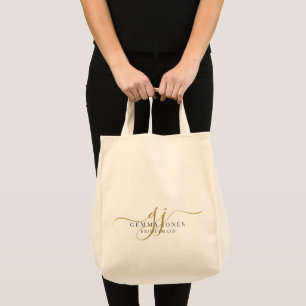 Elegant Script Personalized Monogram Bridesmaid Tote Bag
