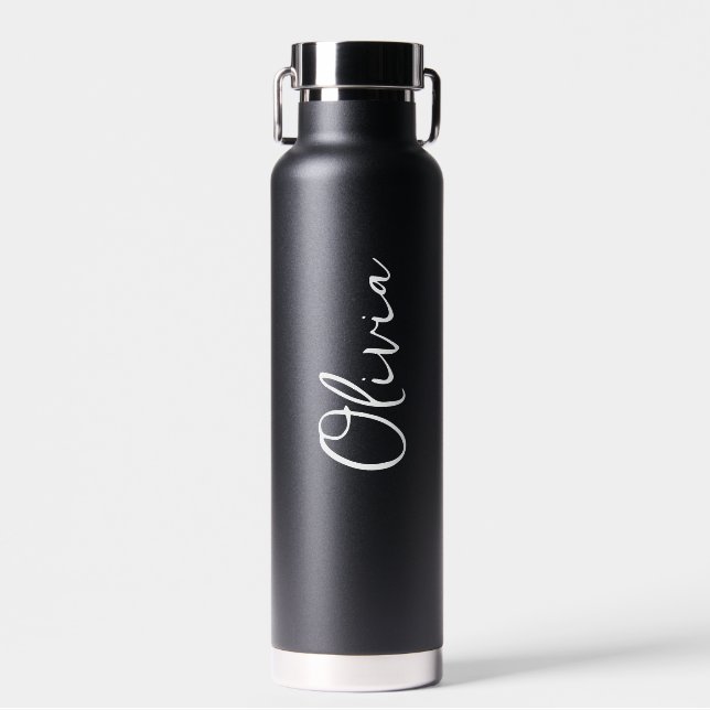 Elegant Script Personalized Name Minimalist Black  Water Bottle (Front)