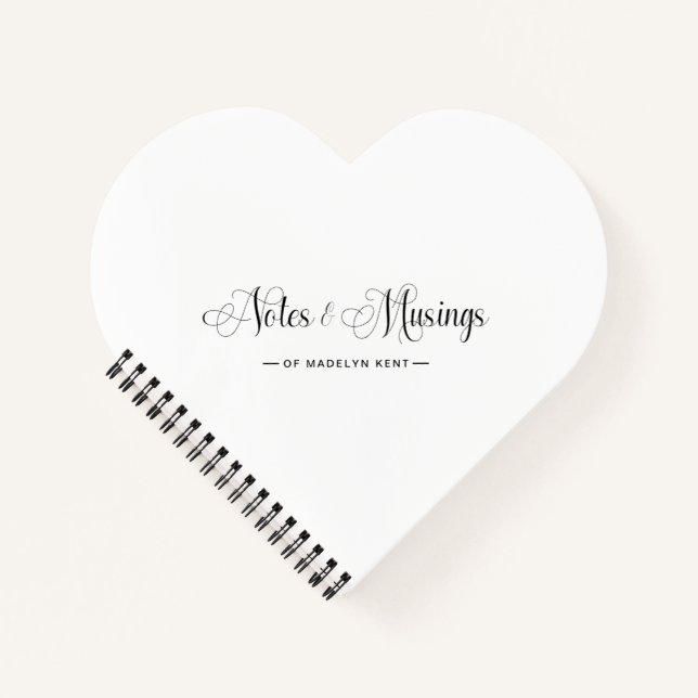 Elegant Script Personalized Notes & Musings Heart Notebook (Front)