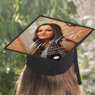 Elegant script personalized photo graduation cap topper