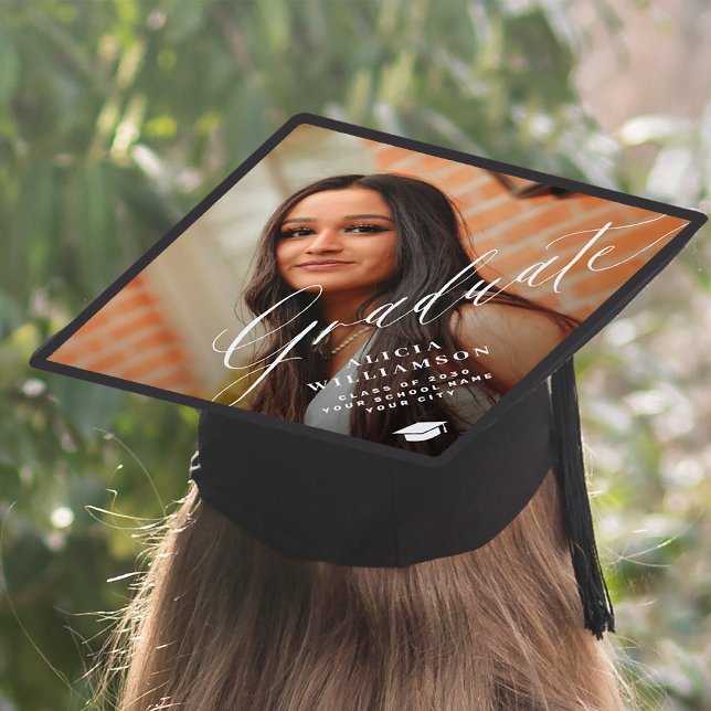 Elegant script personalized photo graduation graduation cap topper (Creator Uploaded)