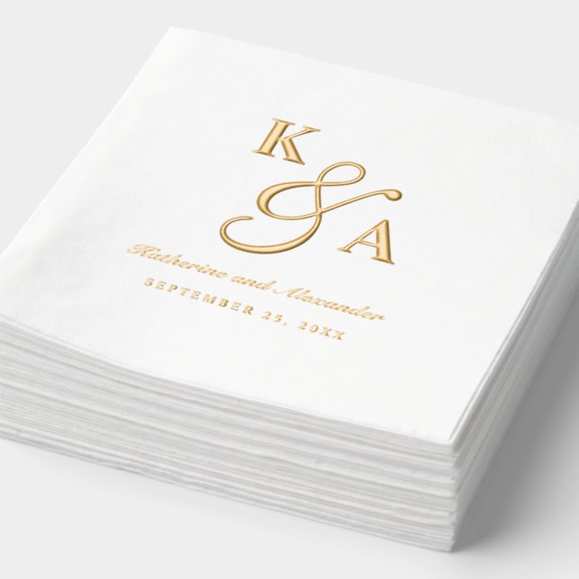 Elegant Script Personalized Wedding Monogram Real Foil Napkins (Detail)