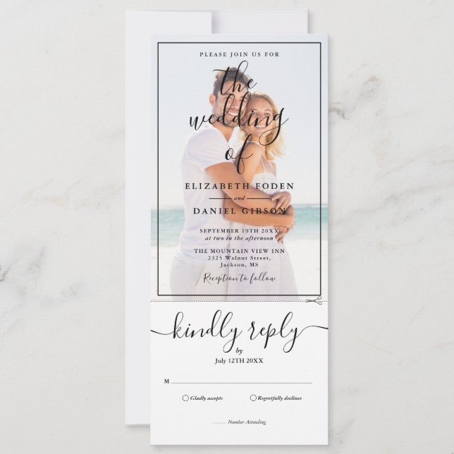 Elegant Script Photo All In One Wedding Invitation (Front)